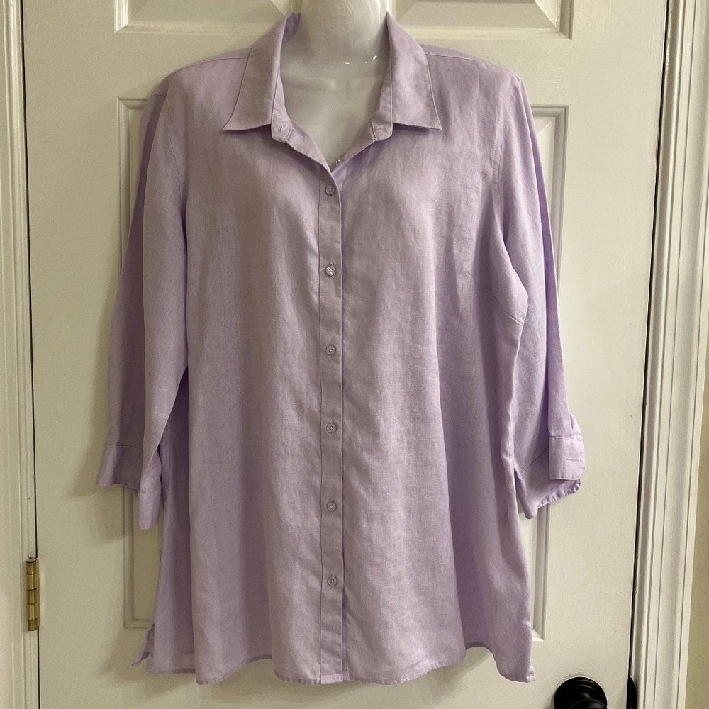Coldwater Creek  Lilac100% Linen Button Down Shirt Size L
